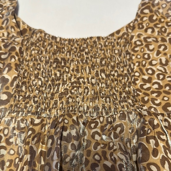 Entro Smocked Ruffled Puff Sleeve Blouse in Brown and Cream - Picture 3 of 7